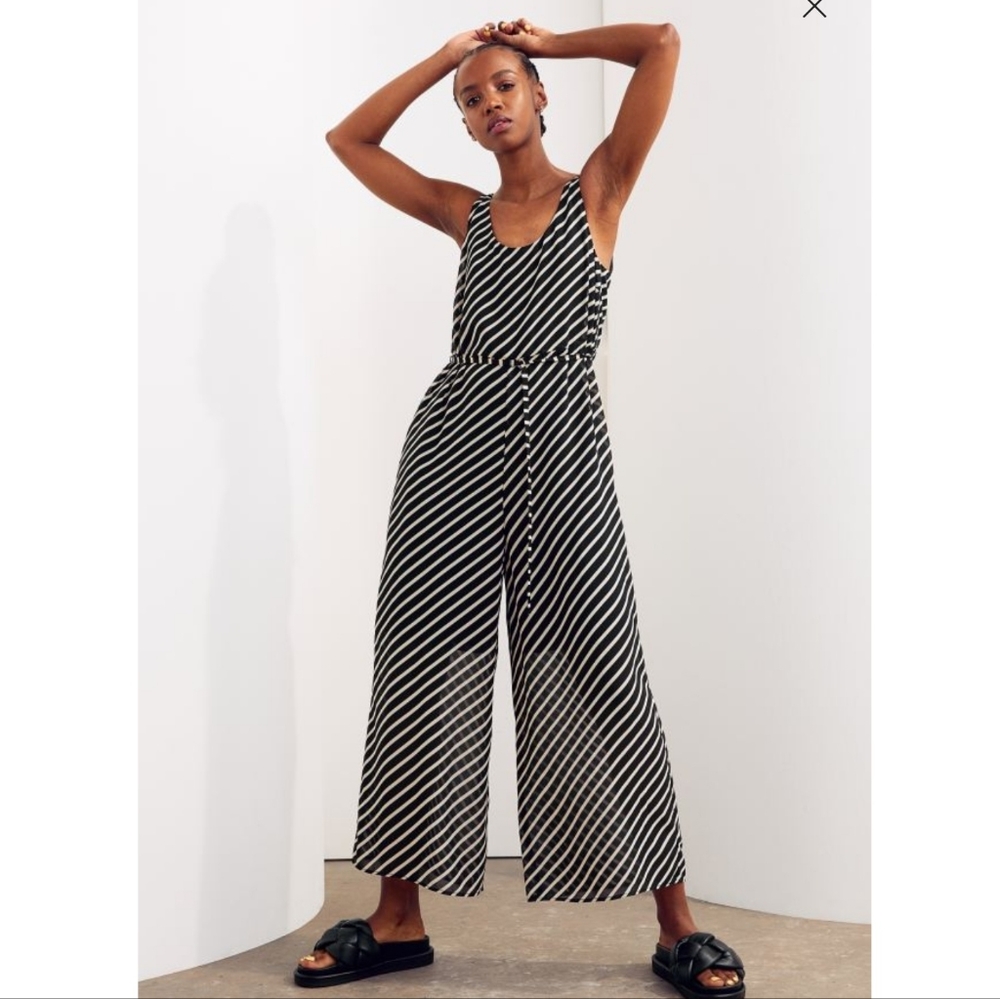 Black & White Stripe Tank Jumpsuit
